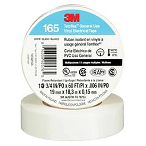 3M Temflex 165 3/4"x60' Vinyl Electrical Tape - White