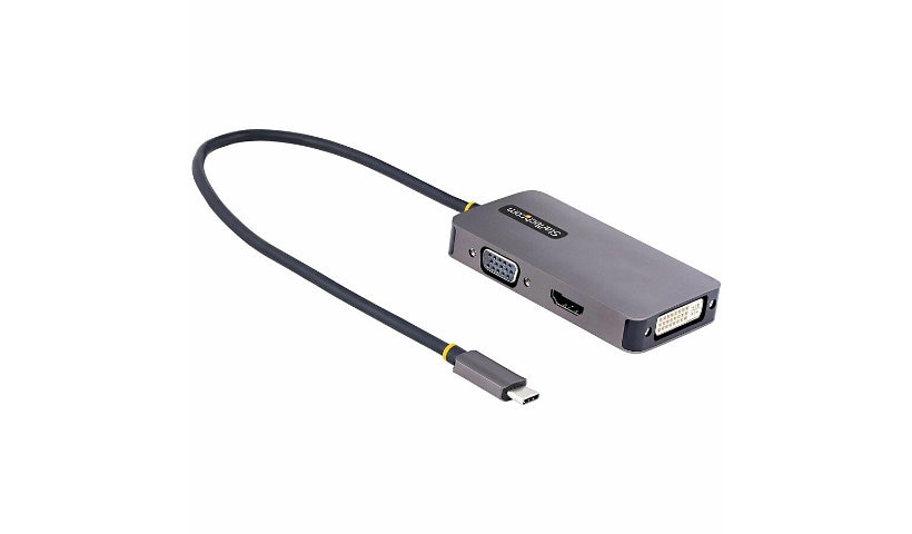 StarTech.com USB C Video Adapter, USB C to HDMI DVI VGA Adapter, 4K 60Hz, Aluminum, USB Type C Travel Adapter
