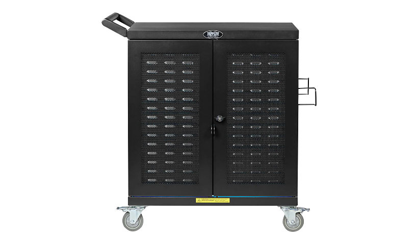 Tripp Lite Safe-IT UV Locking Storage Cart for Mobile Devices and AV Equipment, Antimicrobial, Wood-Grain Top, Black -