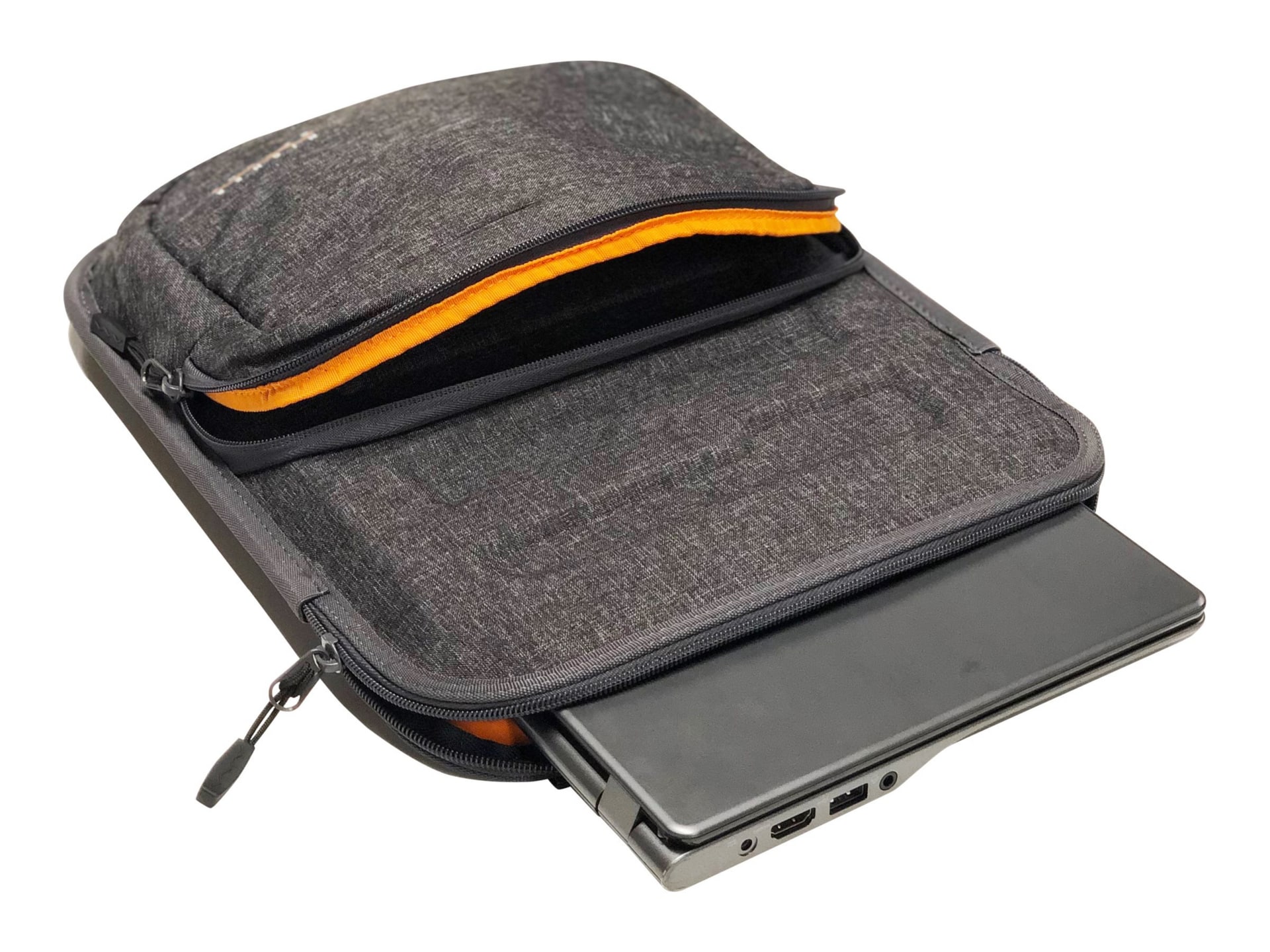 Laptop sleeve with handle and clearance pocket