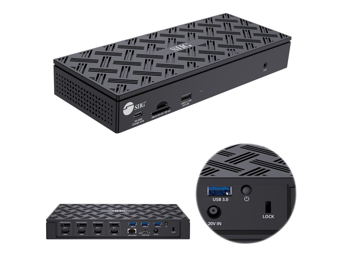 Thumbnail 4 of 7 for SIIG USB-C Quad Hybrid 4K Video Docking Station with PD - docking station - USB-C / Thunderbolt 3 - 4 x DP, 4 x HDMI -