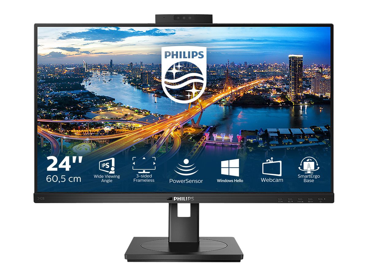 PHILIPS 242B1H - 24" Monitor, LED, FHD (1920x1080), VGA, DVI-D, DP, HDMI, USB-Hub, Webcam, 4 Year Manufacturer Warranty