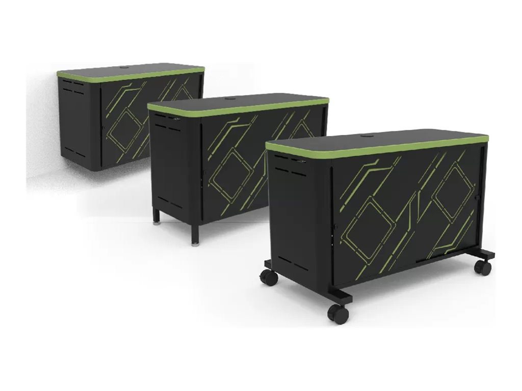 Spectrum Console Gaming Hub cart - for TV / 3 game consoles / headphones - black metal, black laminate, black edgeband,