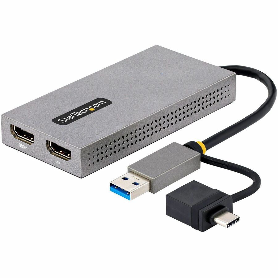 StarTech.com USB to Dual HDMI Adapter, USB A/C to 2x HDMI (1x 4K30Hz, 1x 1080p) Converter, Win/Mac