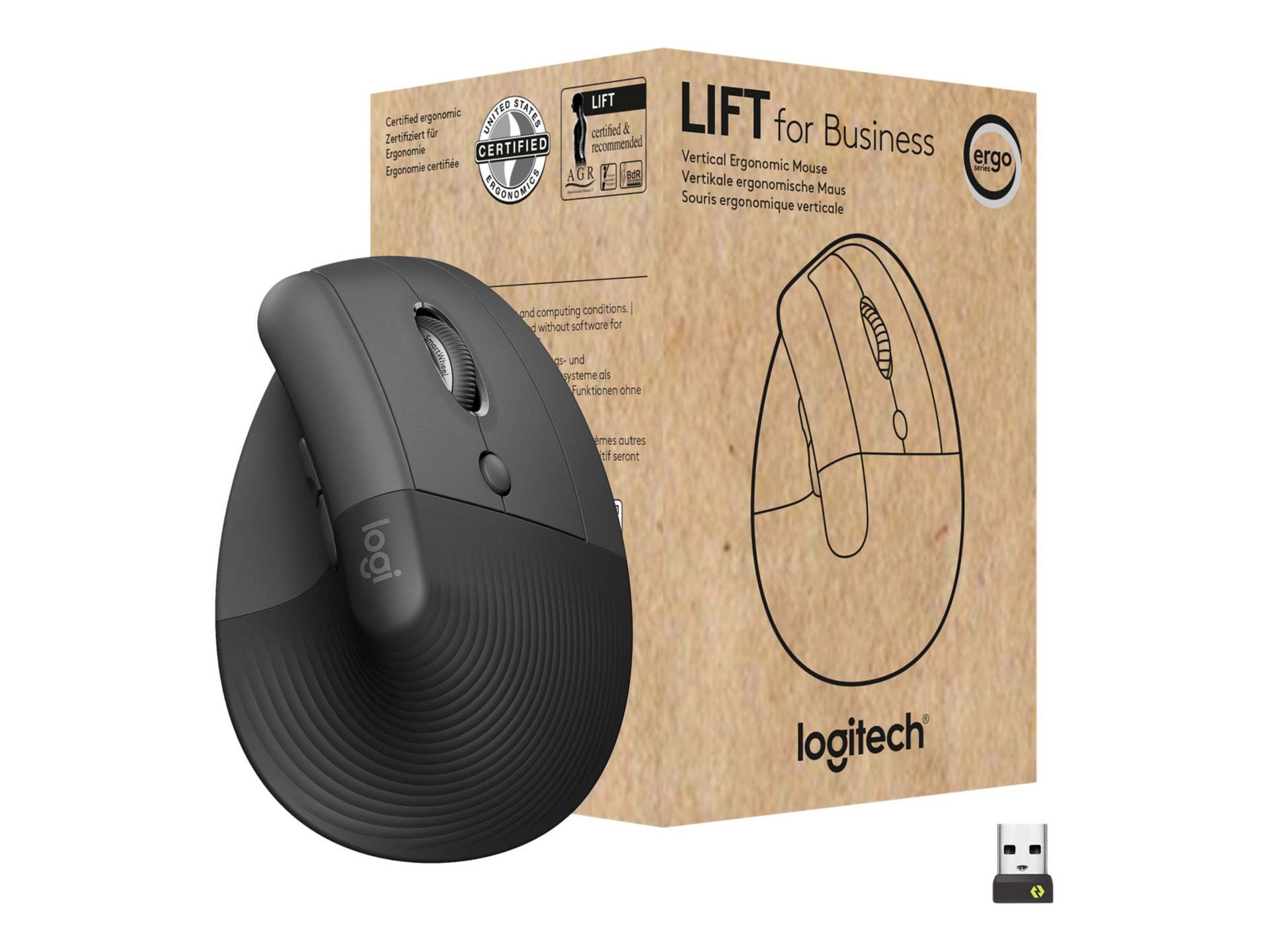 Logitech Lift for Business - souris verticale - Bluetooth, 2.4 GHz - graphite