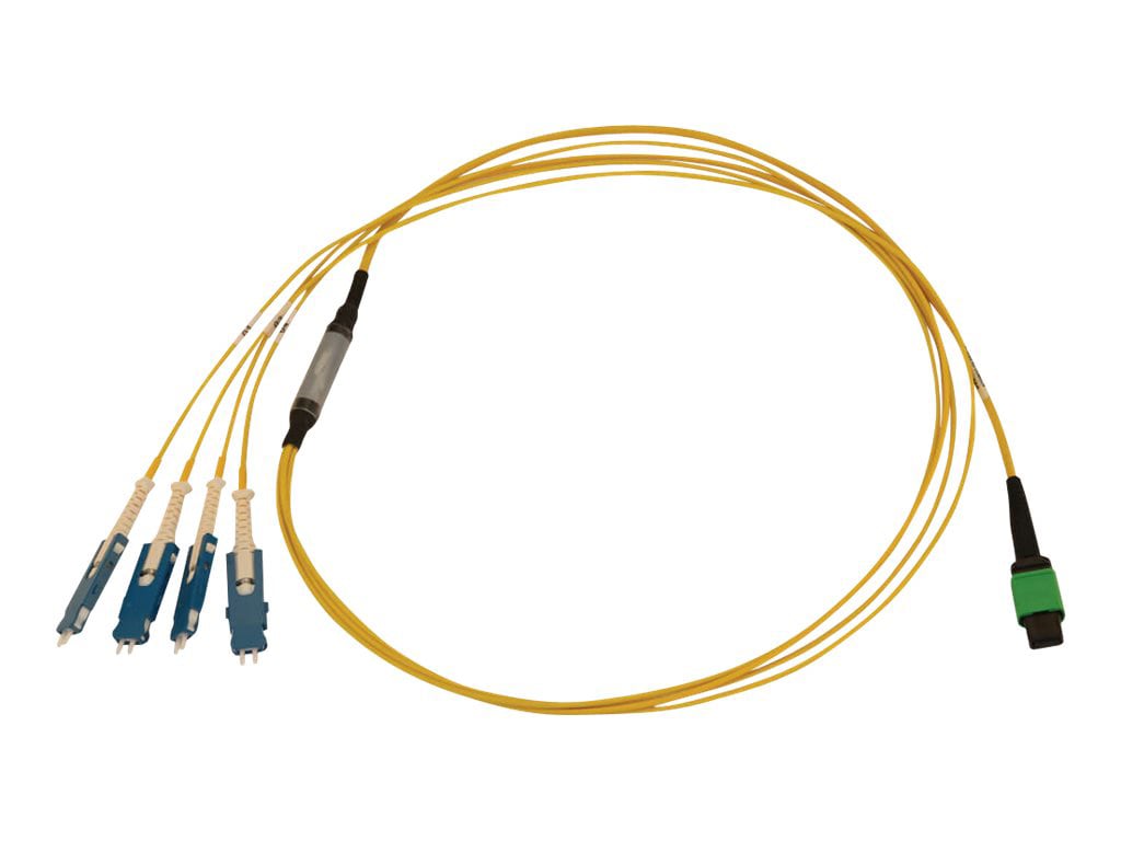 Eaton Tripp Lite Series 40/100/400G Singlemode 9/125 OS2 Breakout Fiber Optic Cable (12F MTP/MPO-APC to 4x Duplex SN-UPC