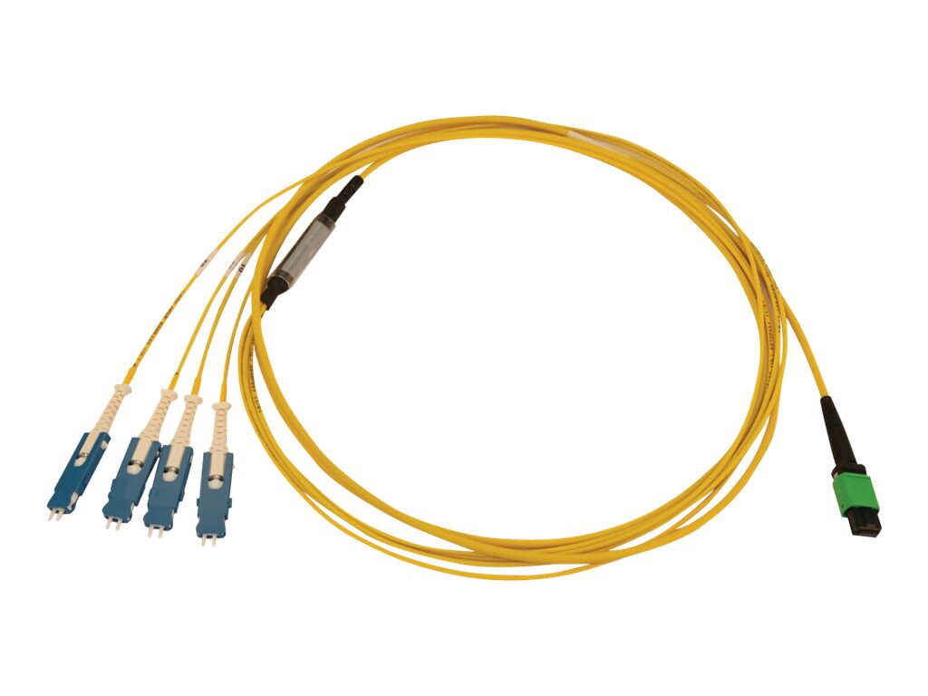 Eaton Tripp Lite Series 40/100/400G Singlemode 9/125 OS2 Breakout Fiber Optic Cable (12F MTP/MPO-APC to 4x Duplex SN-UPC