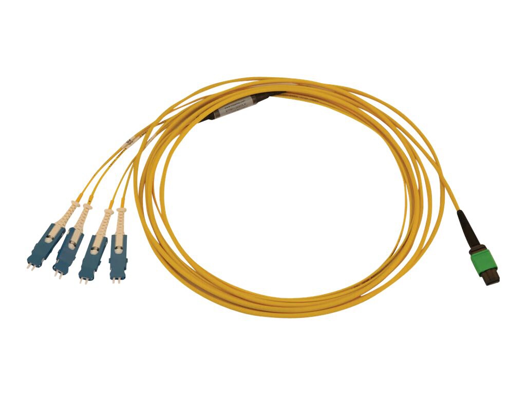Eaton Tripp Lite Series 40/100/400G Singlemode 9/125 OS2 Breakout Fiber Optic Cable (12F MTP/MPO-APC to 4x Duplex SN-UPC