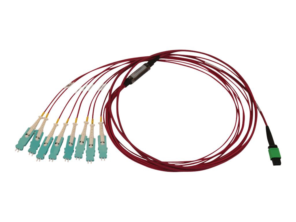 Eaton Tripp Lite Series 40/100/400G Multimode 50/125 OM4 Breakout Fiber Optic Cable (16F MTP/MPO-APC to 8x Duplex SN-PC