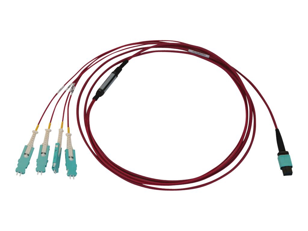 Eaton Tripp Lite Series 40/100/400G Multimode 50/125 OM4 Breakout Fiber Optic Cable (12F MTP/MPO-PC to 4x Duplex SN-PC