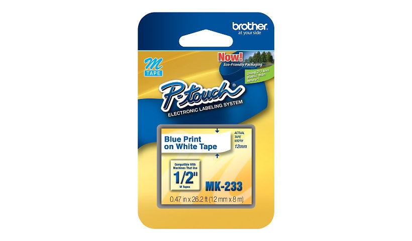 Brother 1/2" Non-Laminated  Blue On White Tape