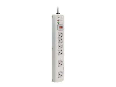 Belkin 6-Outlet Metal Surge Protector - 6ft Cord - Straight Plug - 1045J - Telephone Protection - White