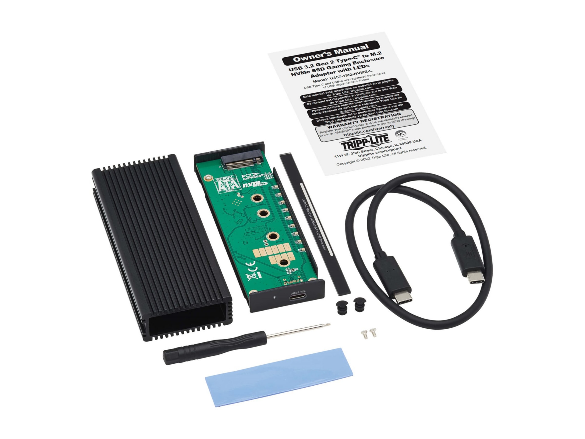 Thumbnail 4 of 9 for Eaton Tripp Lite Series USB-C to M.2 NVMe and SATA SSD (M-Key) Gaming Enclosure Adapter - USB 3.2 Gen 2 (10 Gbps), LEDs