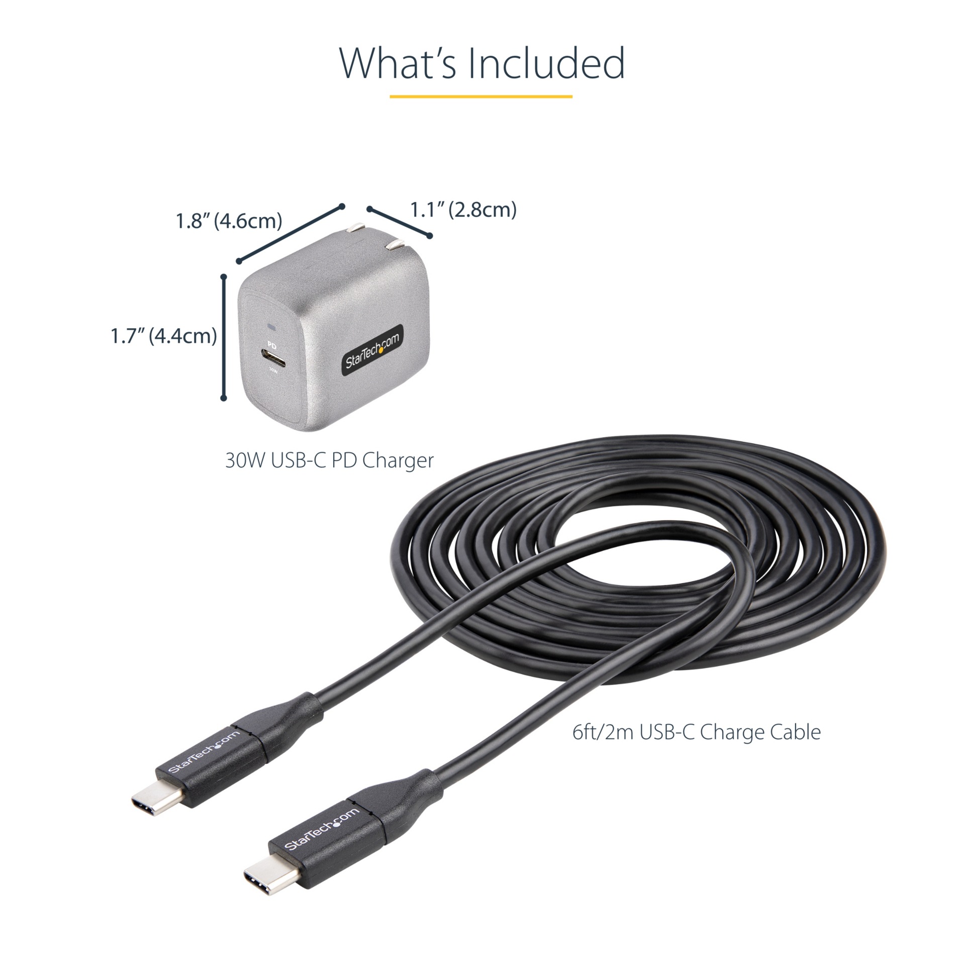 Thumbnail 6 of 6 for StarTech.com 30W USB-C Wall Charger, Portable GaN Charger w/ USB Power Delivery Fast Charging, 6ft Cable, USB-C Charger