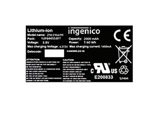 Ingenico Removable 2000mAh Li-ion Battery