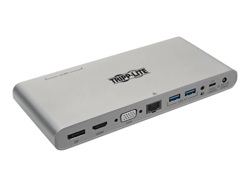 Tripp Lite USB-C Dock, Triple Display - 4K HDMI/DisplayPort, VGA, USB 3.2 Gen 1, USB-A/USB-C Hub, GbE, 100W PD Charging,