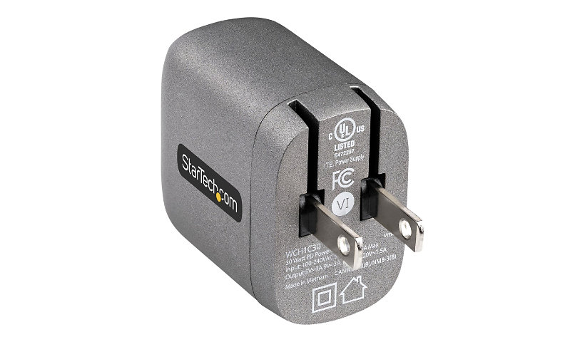 StarTech.com 30W USB-C Wall Charger, GaN Charger w/ USB Power Delivery