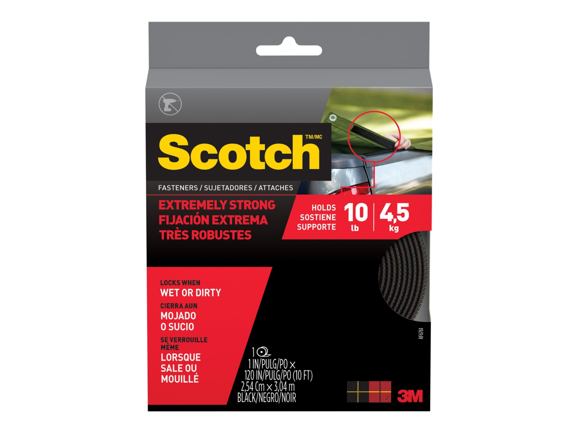 Scotch Extreme RF6740 - self-adhesive hook-and-loop fastener - 1 in x 10 ft - black