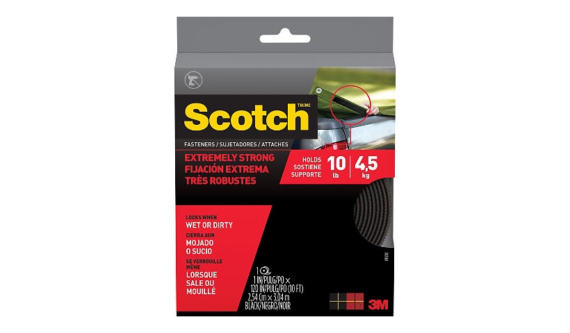 Scotch Extreme RF6740 - self-adhesive hook-and-loop fastener - 1 in x 10 ft - black