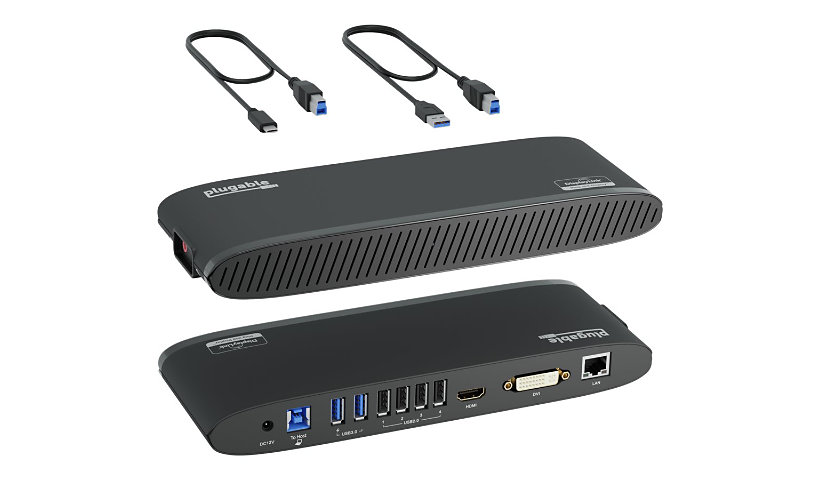 Plugable USB 3.0 Dual 4K Display Horizontal Docking Station w/ DisplayPort and HDMI for Windows and Mac