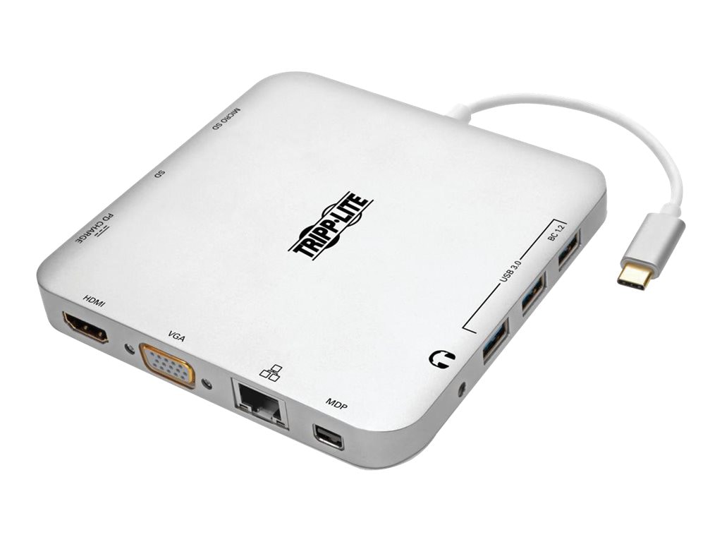 Tripp Lite USB C Laptop Docking Station w/ mDP, HDMI, VGA, GbE, 4K @ 30 Hz,