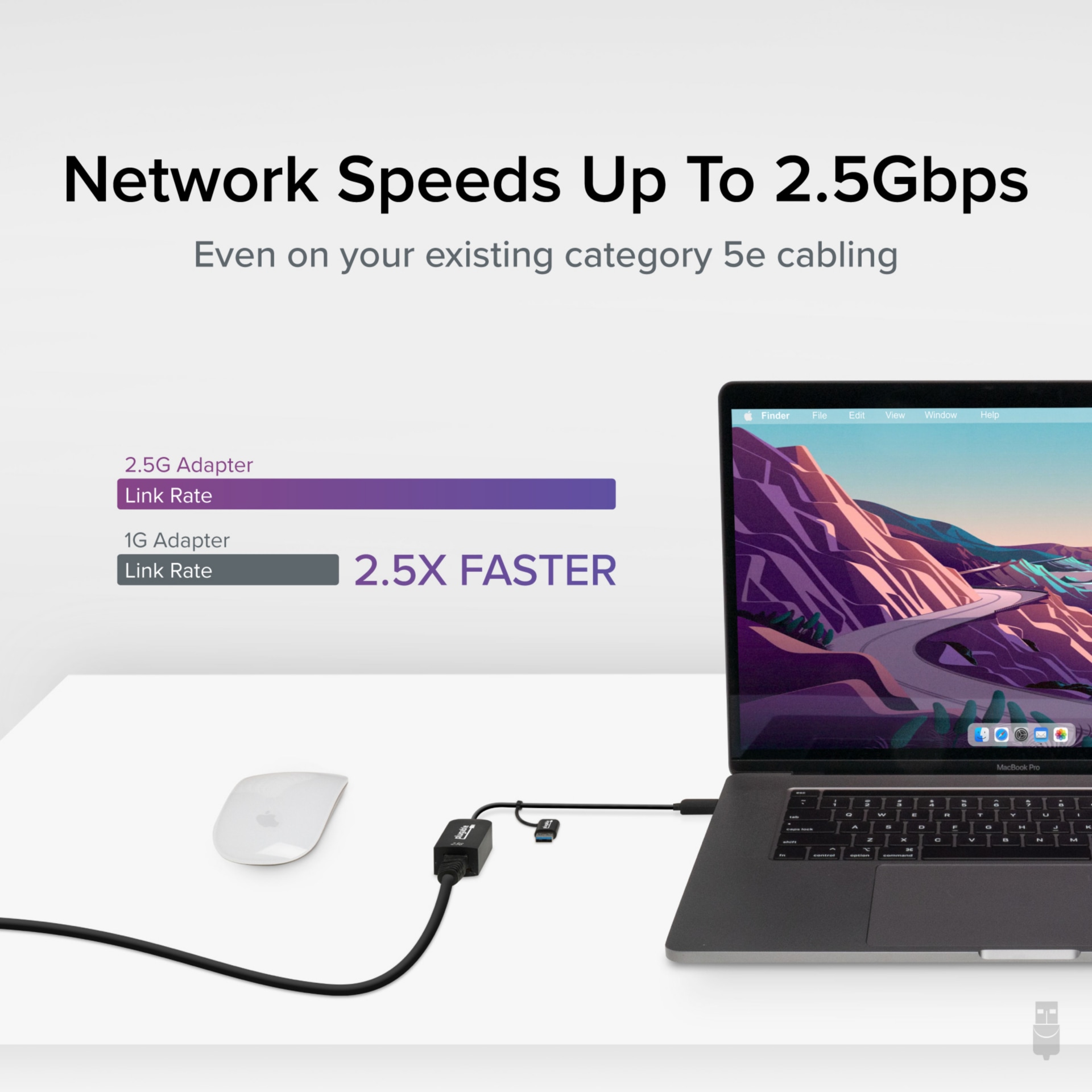 Thumbnail 3 of 8 for Plugable 2.5G USB-C and USB to Ethernet Adapter - Dual-Connector 2-in-1 USB-C to RJ45 2.5Gbps LAN