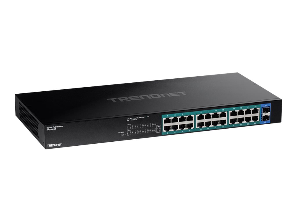 TRENDnet 26-Port Gigabit PoE+ Switch, 24 x 30W PoE+ Ports, 2 Gigabit SFP Sl