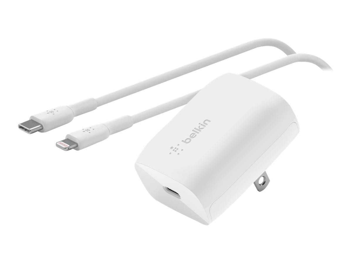 Belkin 20W Portable USB-C Wall Charger - 1xUSB-C - with USB-C to Lightning Cable - Power Adapter - White
