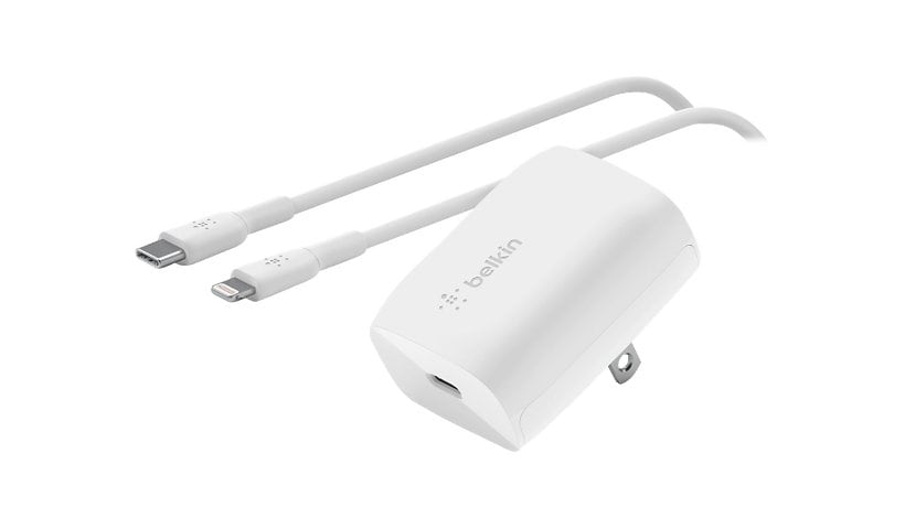 Belkin 20W Portable USB-C Wall Charger - 1xUSB-C - with USB-C to Lightning Cable - Power Adapter - White