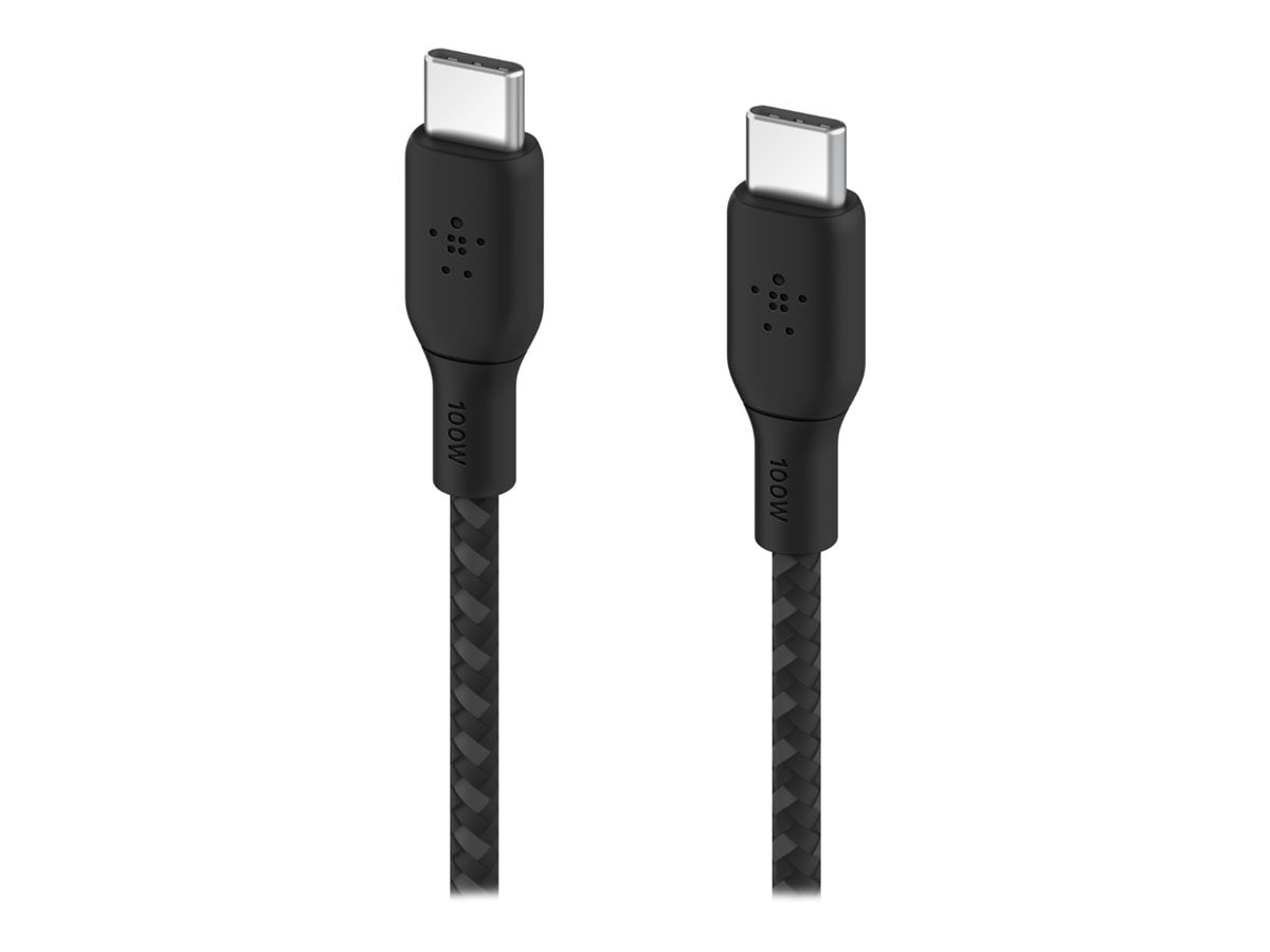Belkin 100W USB-C to USB-C Cable - 480 Mbps - Nylon, Braided - M/M - 6.6ft/2m - Black