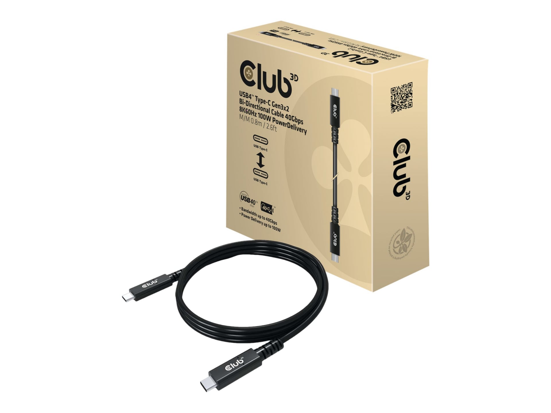 Club 3D - Câble USB de type-C - 24 pin USB-C pour 24 pin USB-C - 80 cm