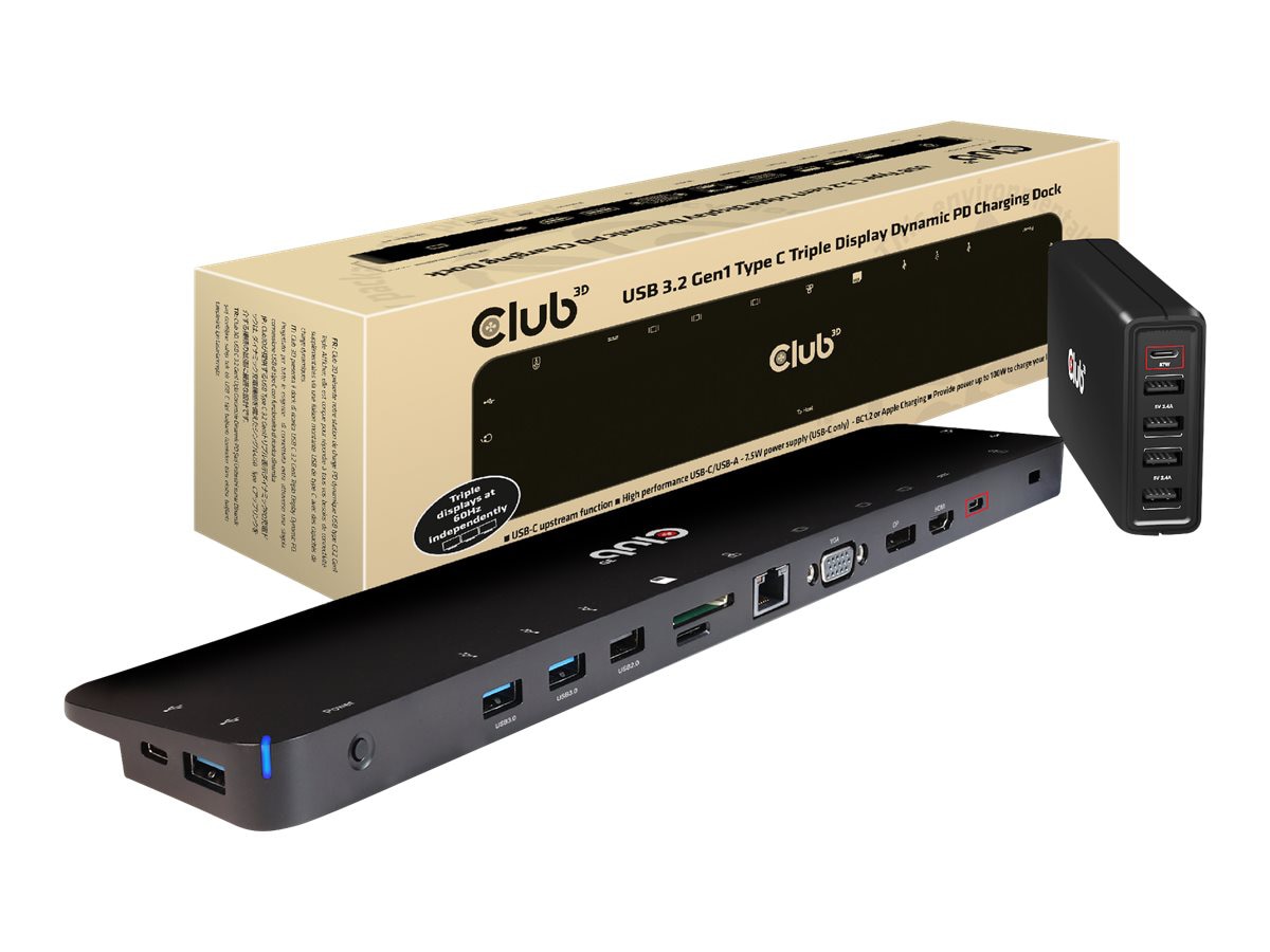 Club 3D - docking station - USB-C 3.2 Gen 1 - VGA, HDMI, DP - 1GbE
