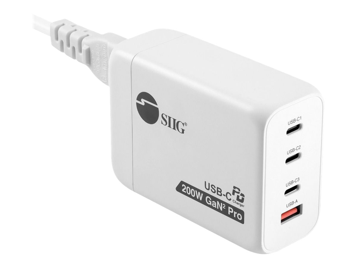 SIIG 200W GaN PD Combo Charger - 3C1A power adapter - 3 x USB-C, USB - 200 Watt