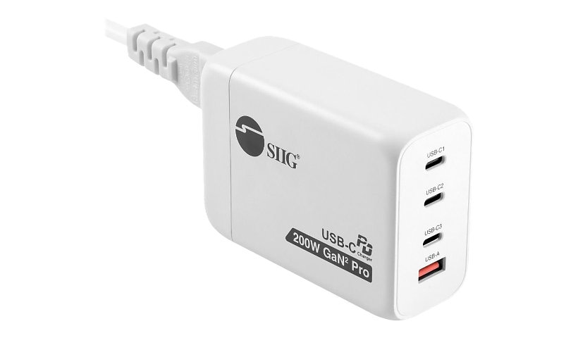 SIIG 200W GaN PD Combo Charger - 3C1A power adapter - USB, 3 x USB-C - 200 Watt