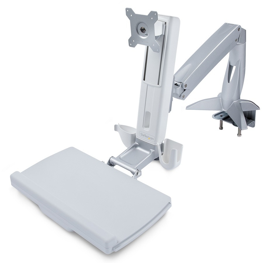 StarTech.com Sit-Stand Monitor Arm, Keyboard Tray, Desk Mount Sit-Stand Workstation up to 27in VESA Display, TAA