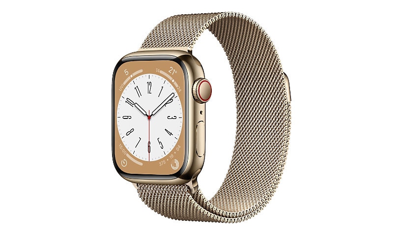 Apple Watch Series 8 (GPS + Cellular) - 41mm Gold Stainless Steel Case with Gold Milanese Loop - 32 GB
