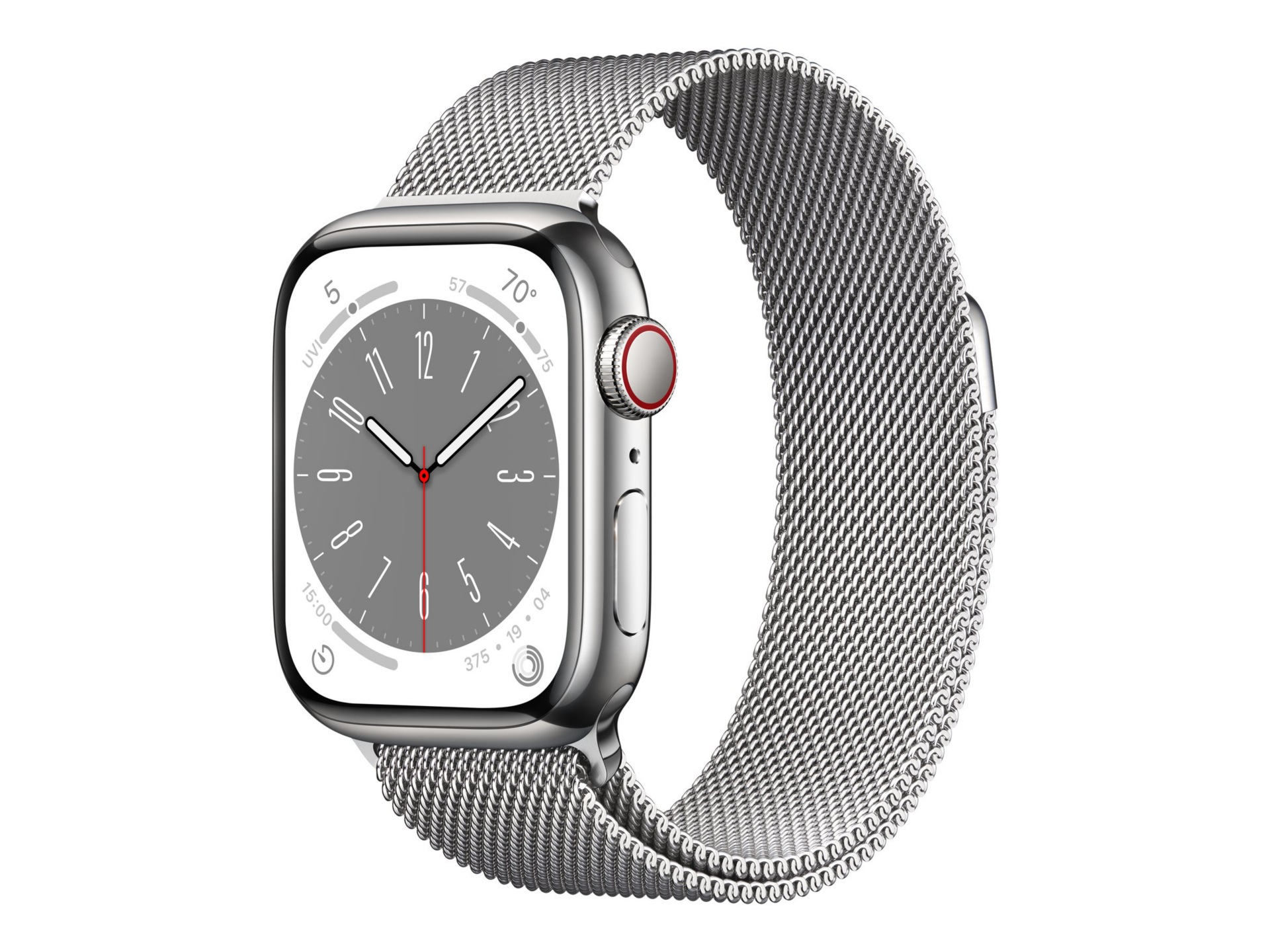 Apple Watch Series 8 (GPS + Cellular) - 41mm Silver Stainless Steel Case with Silver Milanese Loop - 32 GB