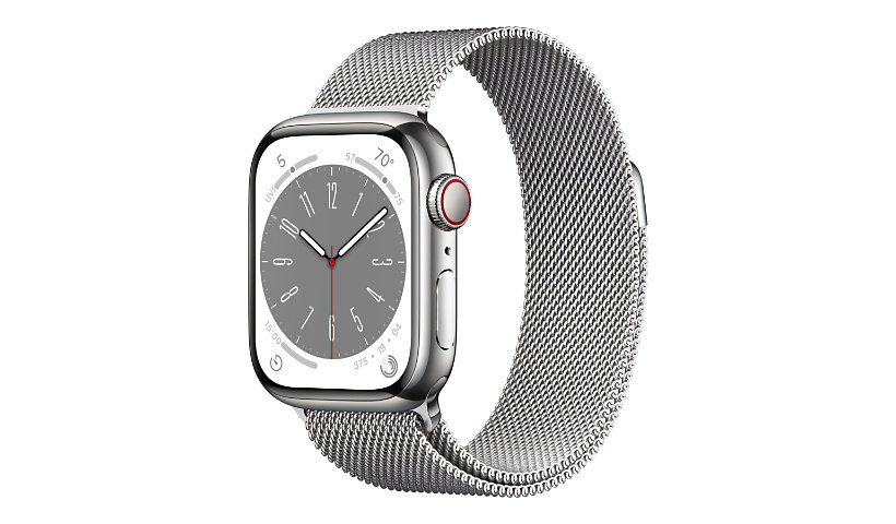 Apple Watch Series 8 (GPS + Cellular) - 41mm Silver Stainless Steel Case with Silver Milanese Loop - 32 GB