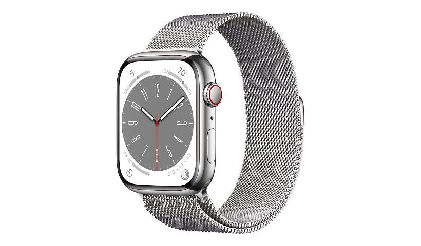 Apple Watch Series 8 (GPS + Cellular) - 45mm Silver Stainless Steel Case with Silver Milanese Loop - 32 GB