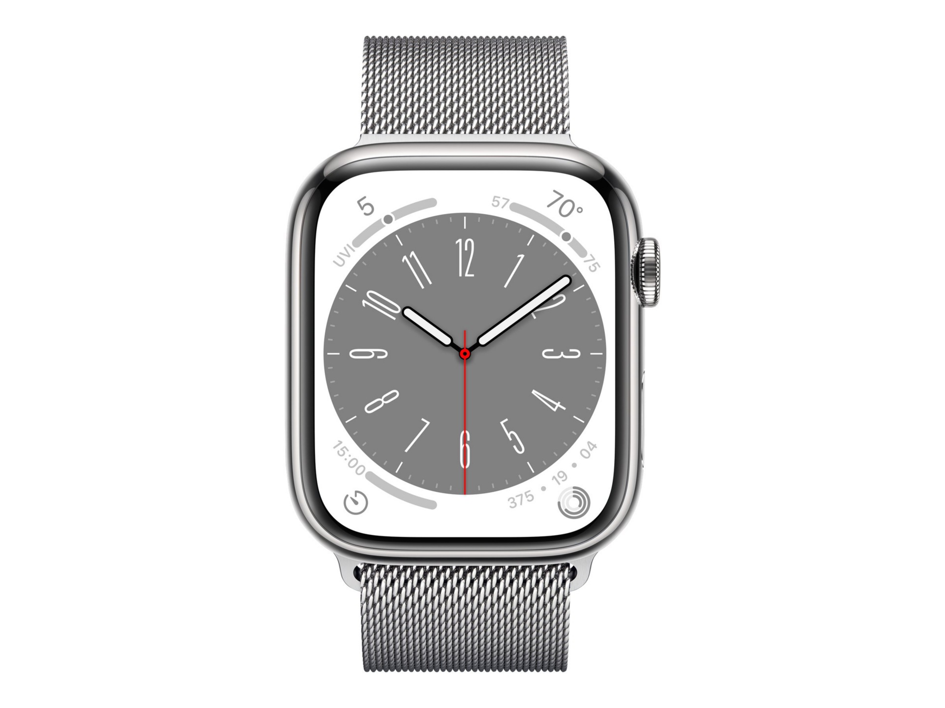 Thumbnail 2 of 10 for Apple Watch Series 8 (GPS + Cellular) - 45mm Silver Stainless Steel Case with Silver Milanese Loop - 32 GB