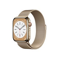 Apple Watch Series 8 (GPS + Cellular) - gold stainless steel - smart watch with milanese loop - gold - 32 GB