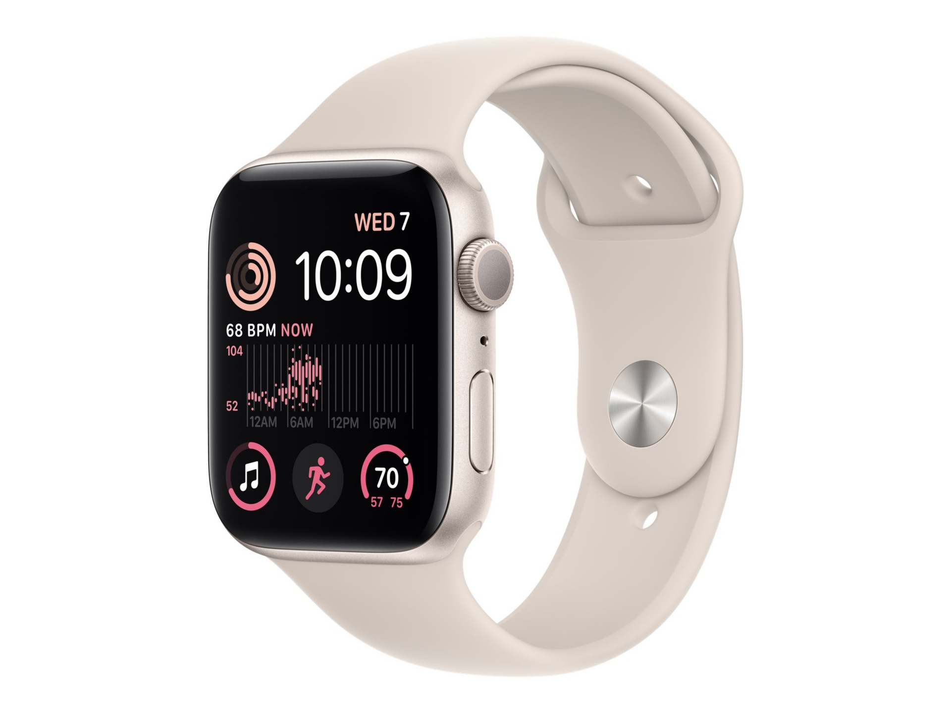 Apple Watch SE 2nd generation (GPS) - 44mm Starlight Aluminum Case with S/M Starlight Sport Band - 32 GB