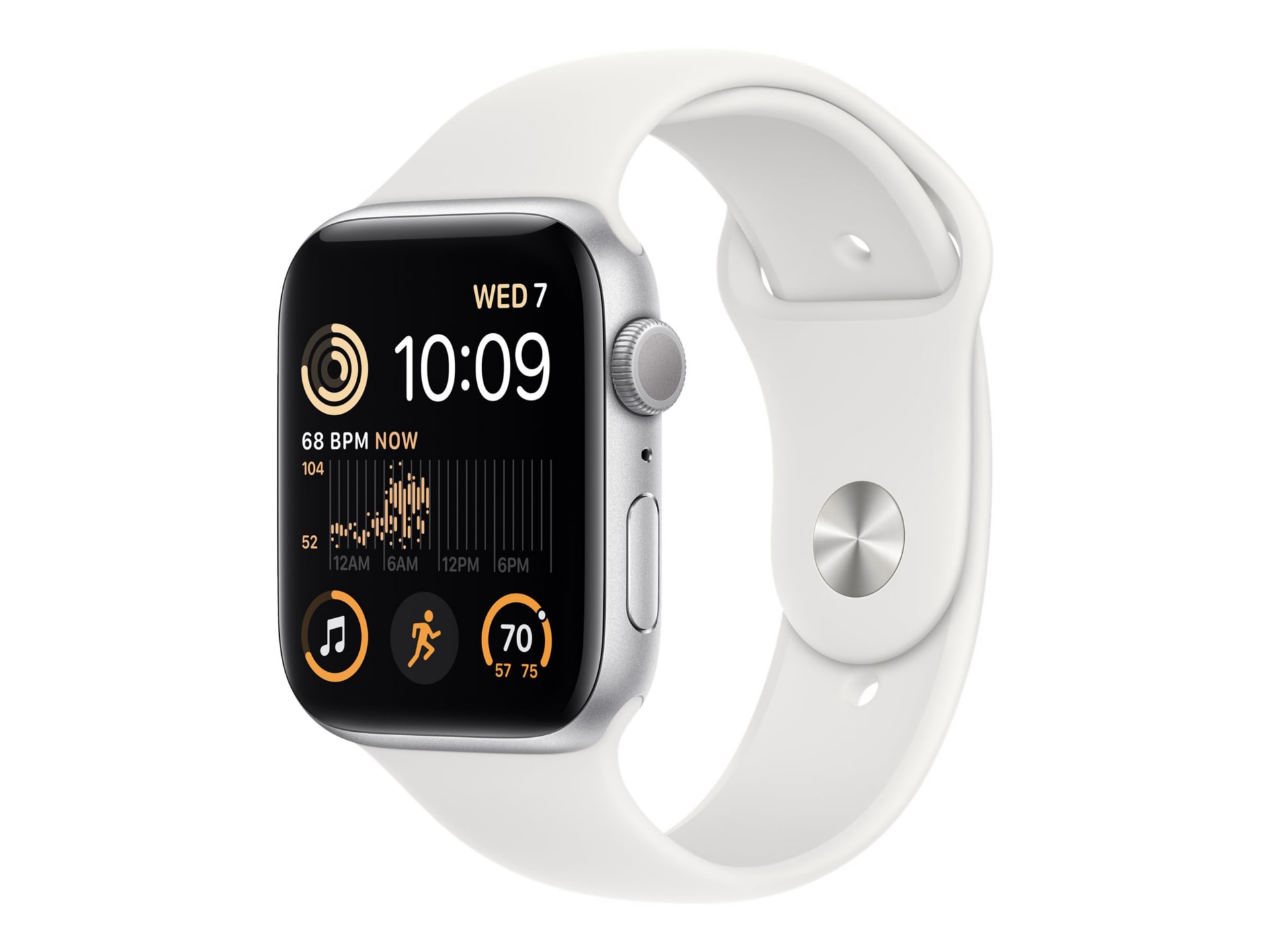 Apple Watch SE 2nd generation (GPS) - 44mm Silver Aluminum Case with M/L  White Sport Band - 32 GB