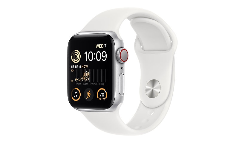 Apple Watch SE 2nd generation (GPS + Cellular) - 40mm Silver Aluminum Case with S/M White Sport Band - 32 GB