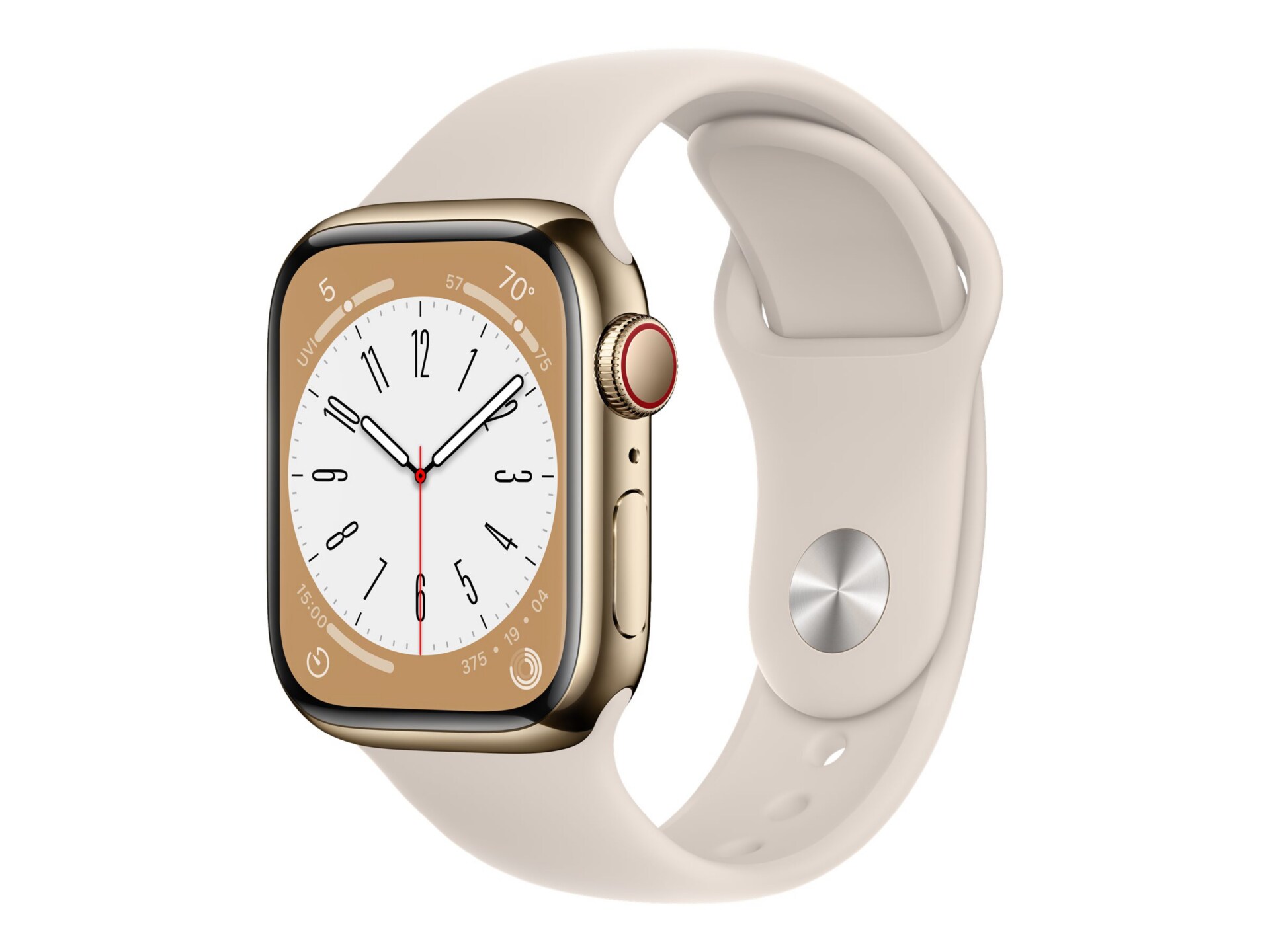 Apple Watch Series 8 (GPS + Cellular) - gold stainless steel - smart watch with sport band - starlight - 32 GB