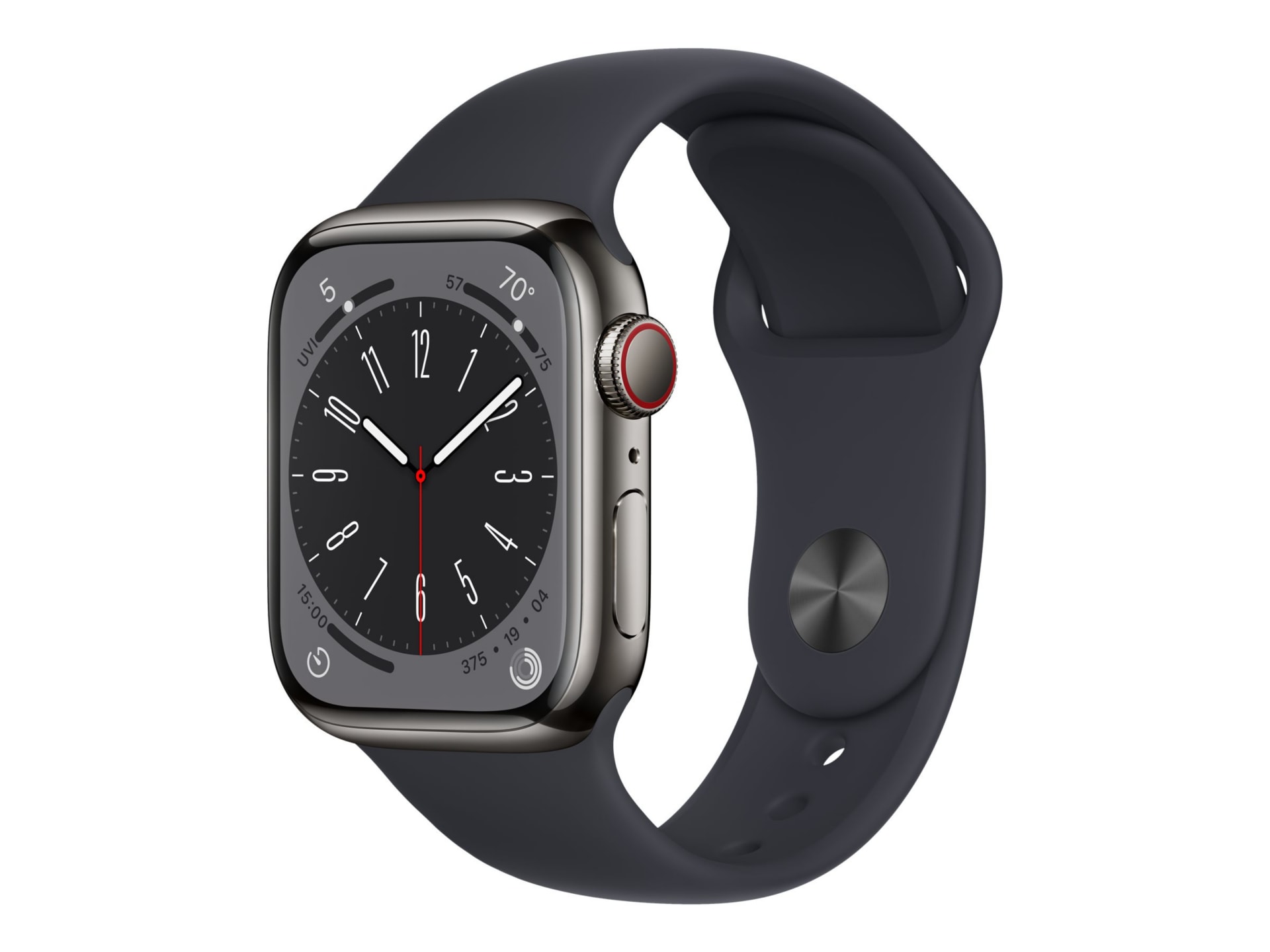 Apple Watch Series 8 (GPS + Cellular) - 41mm Graphite Stainless Steel Case with S/M Midnight Sport Band - 32 GB