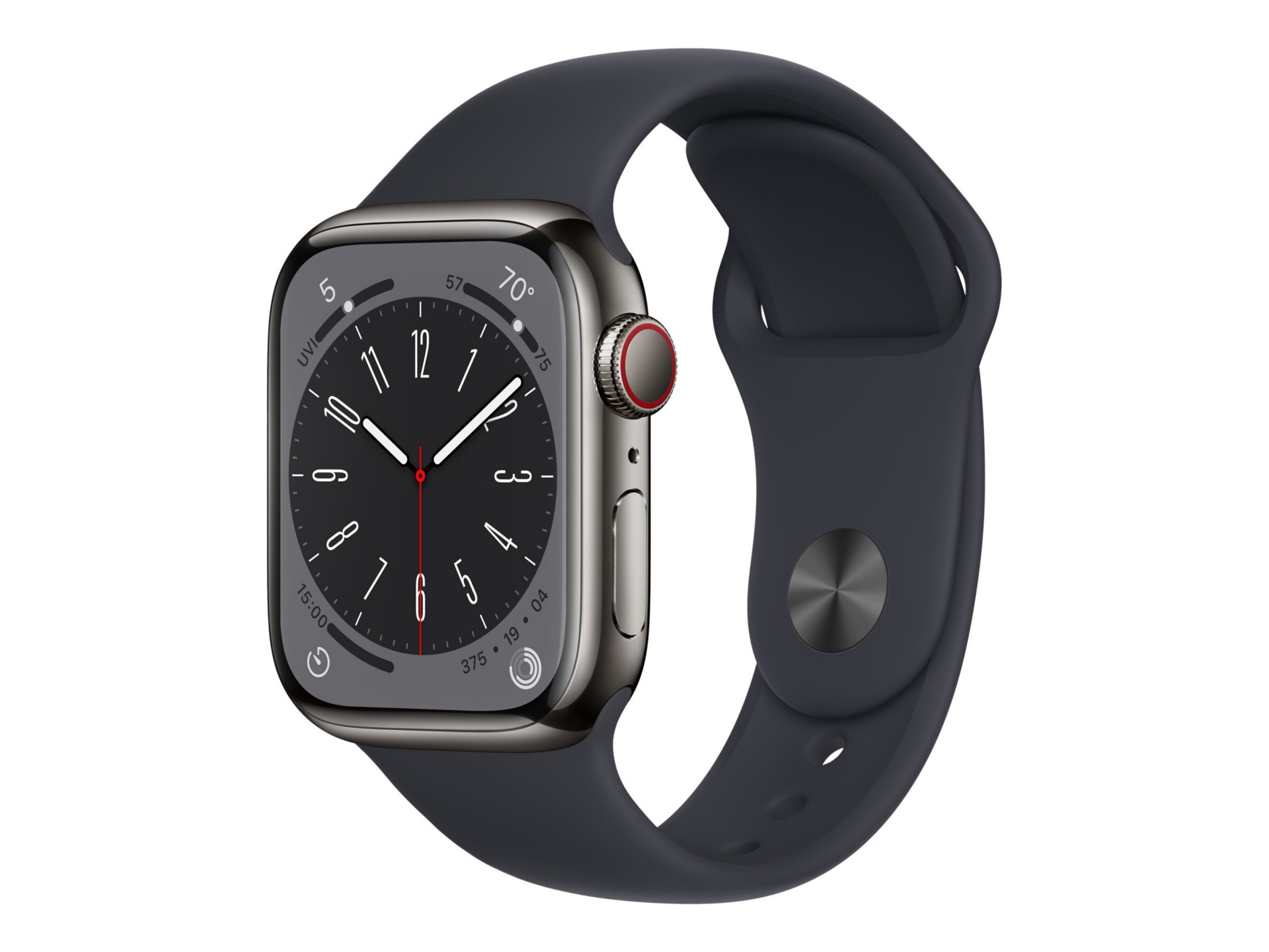 Apple Watch Series 8 (GPS + Cellular) - graphite stainless steel - smart watch with sport band - midnight - 32 GB