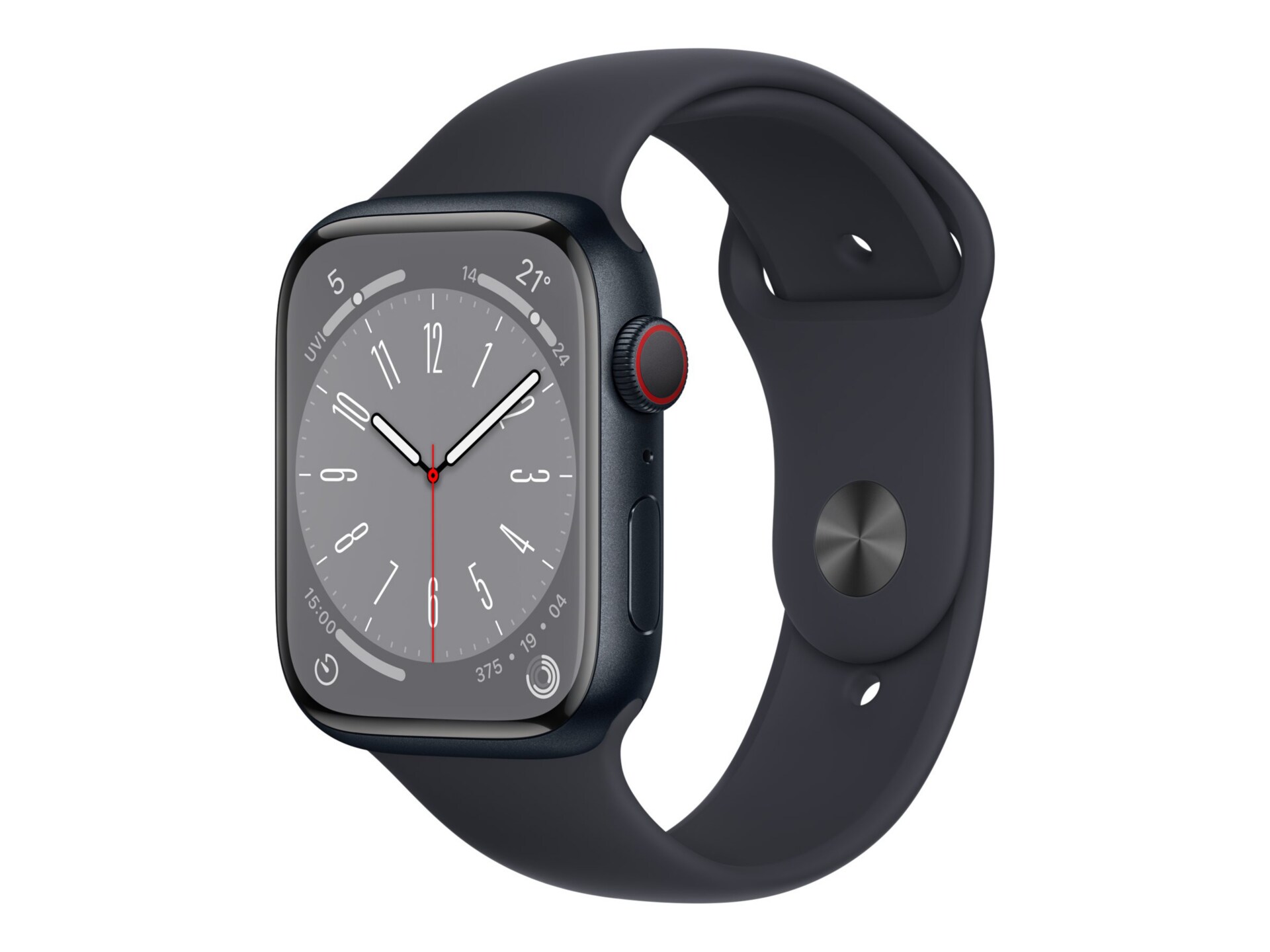 Apple Watch Series 8 (GPS + Cellular) - 45mm Midnight Aluminum Case with  S/M Midnight Sport Band - 32 GB