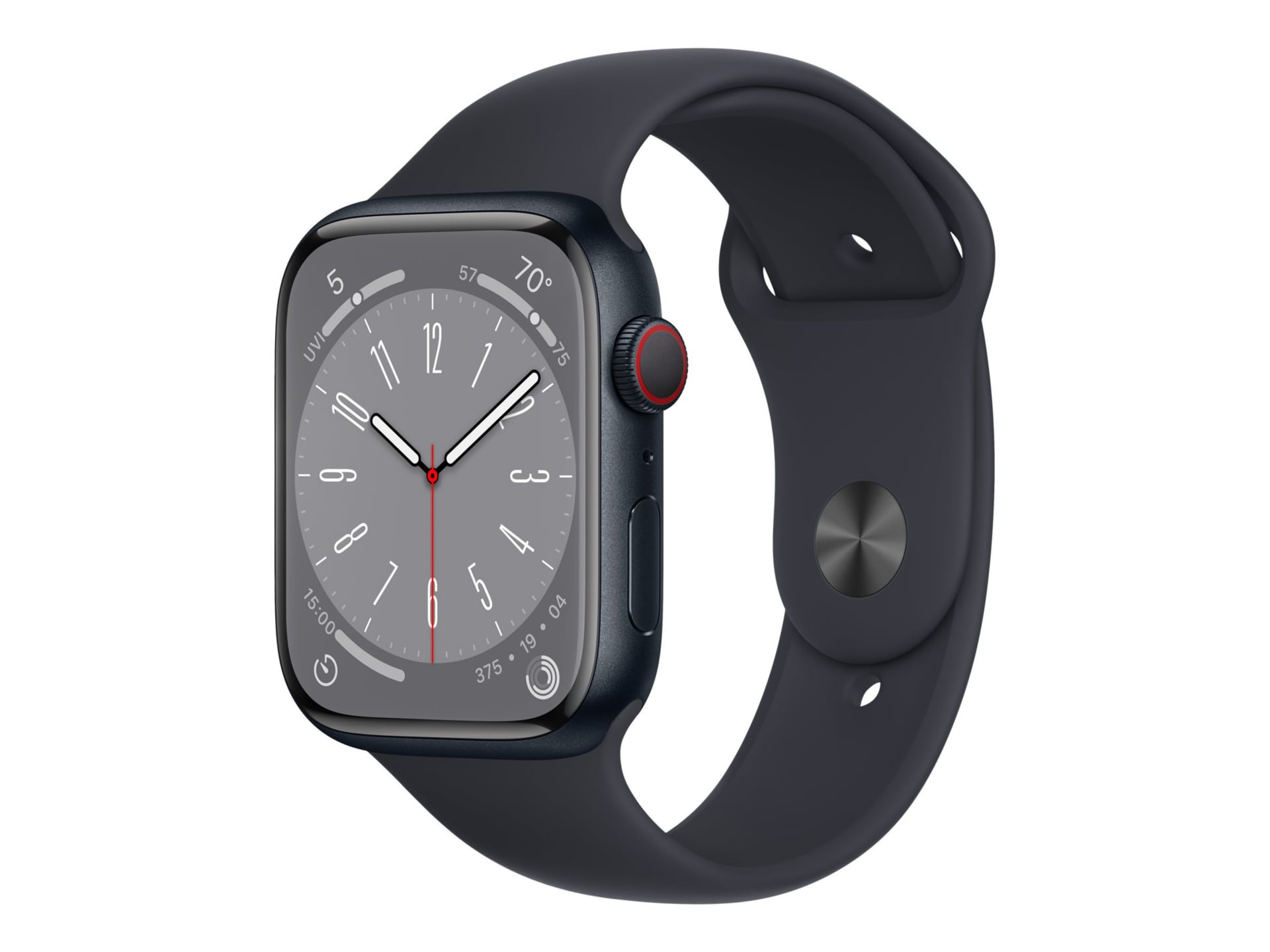 Apple Watch Series 8 (GPS + Cellular) - 45mm Midnight Aluminum Case with  M/L Midnight Sport Band - 32 GB