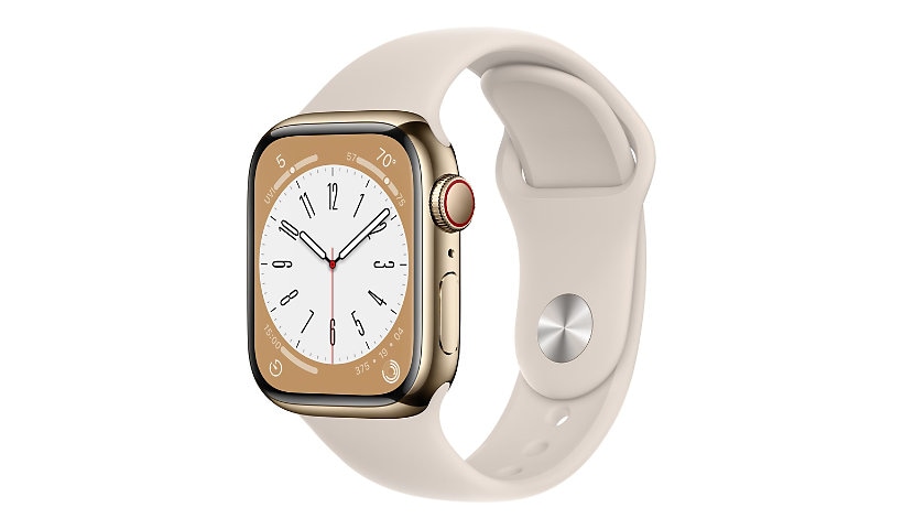 Apple Watch Series 8 (GPS + Cellular) - 41mm Gold Stainless Steel Case with S/M Starlight Sport Band - 32 GB
